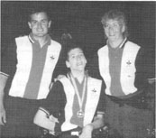 Bronze medalist T.J. Hawker (center), NEDSRA recreation manager Craig Culp (left), and NEDSRA volunteer Kathy Blinker (right), ore all smiles at the International Boccia Tournament World Games held in Nottingham, England, in July. All three represented TEAM USA at the games.