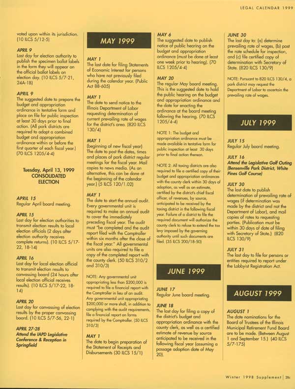 Legal Calendar 1999